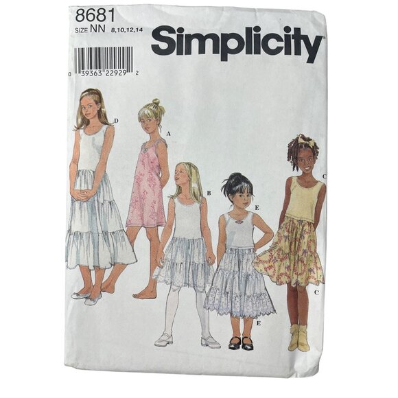80s Simplicity 8681 Sewing Pattern Sizes 8 10 12 14 Childs Girls Slip Cami UNCUT - Picture 1 of 7